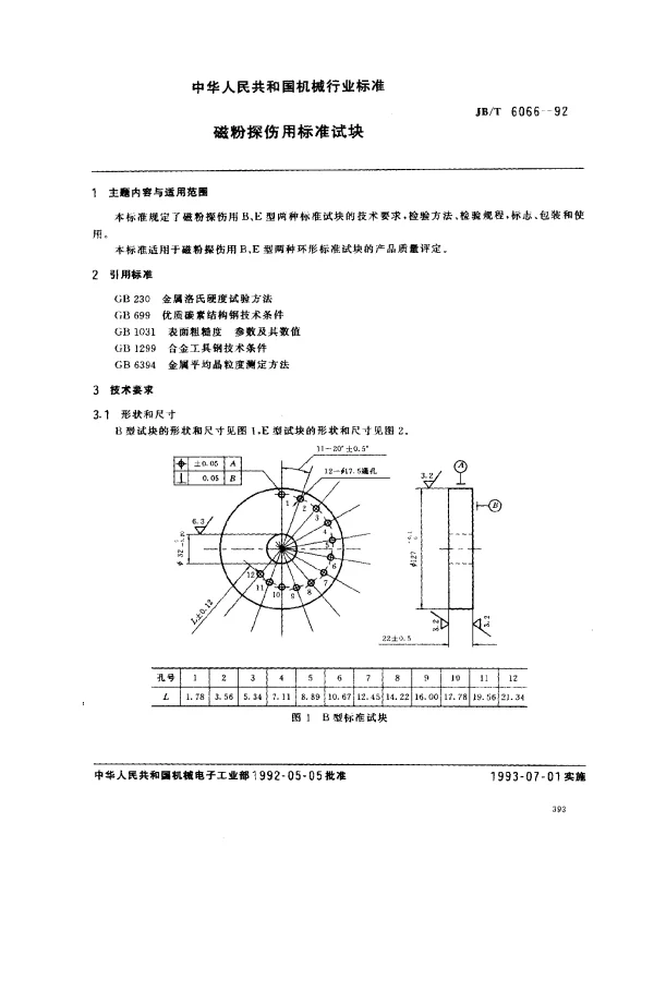 JBT 6066-1992 磁粉探伤用标准试块