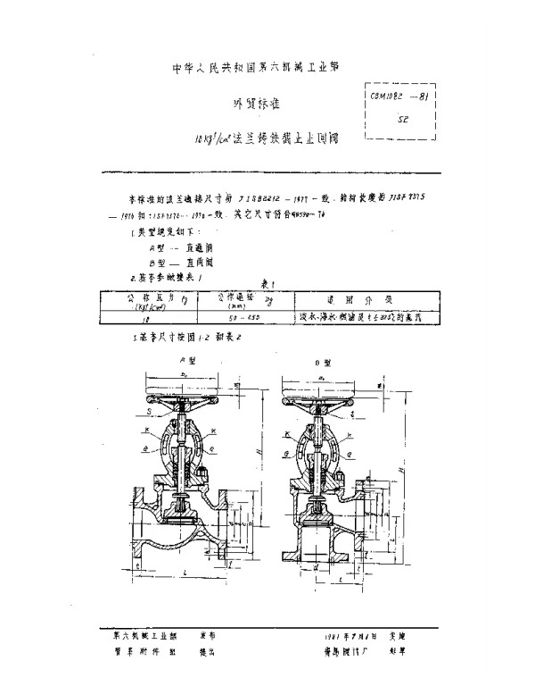 CBM 1082-1981 10kgfcm2法兰铸铁截止止回阀