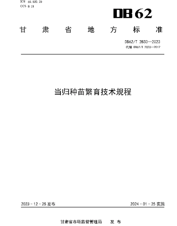 DB62T 2833-2023 当归种苗繁育技术规程