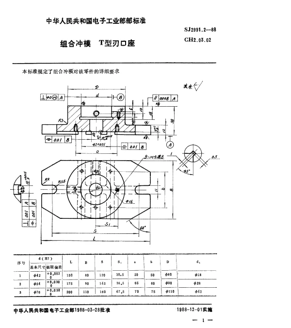 SJ 2991.2-1988 组合冲模.T型刃口座