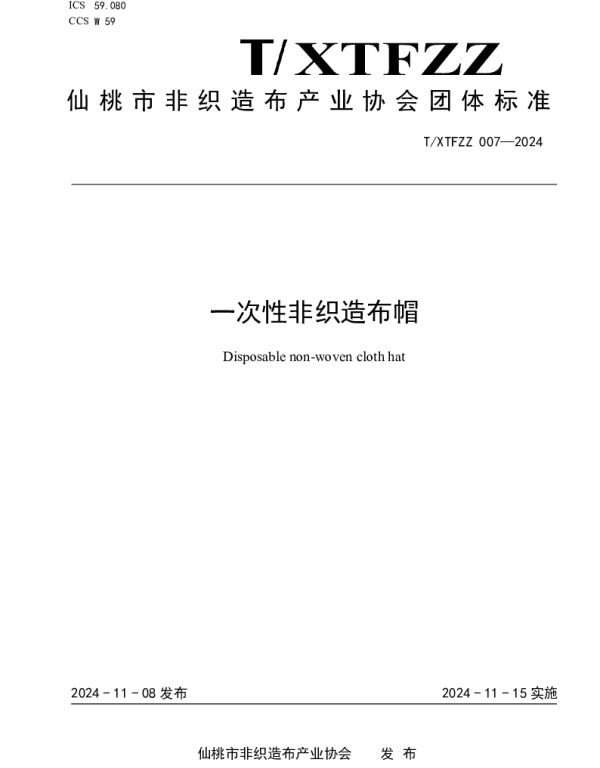 TXTFZZ 007-2024 一次性非织造布帽
