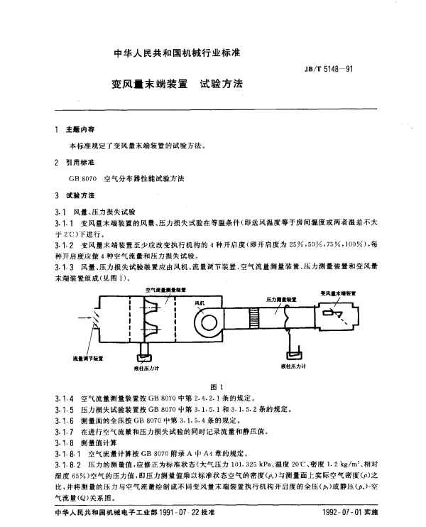 JBT 5148-1991 变风量末端装置.试验方法