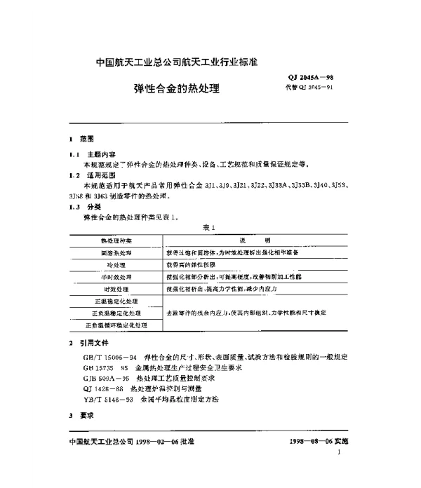 QJ 2045A-1998 弹性合金的热处理