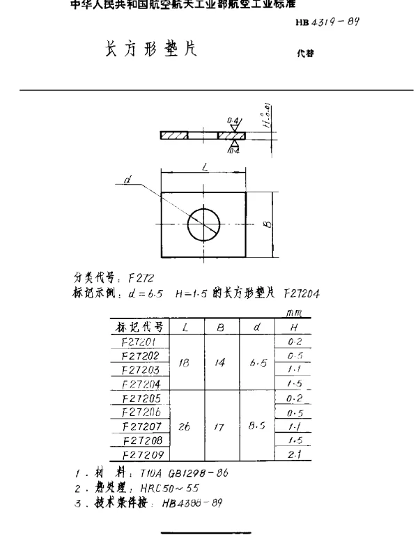 HB 4319-1989 长方形垫片