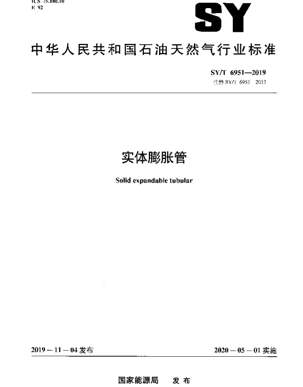 SYT 6951-2019 实体膨胀管