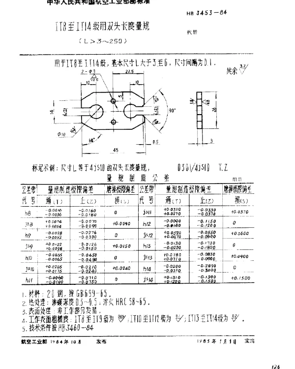 HB 3453-1984 IT6至IT14级用双头长度量规(L3~250)
