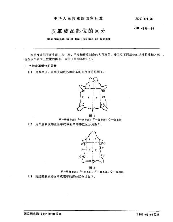 GB 4690-1984 皮革成品部位的区分
