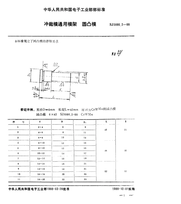 SJ 3086.2-1988 冲裁模通用模架.圆凸模