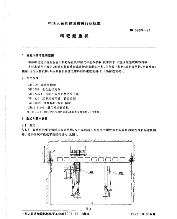 JB 5899-1991 料耙起重机