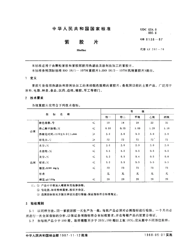 GB 8138-1987 紫胶片