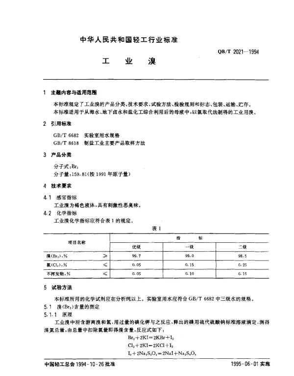 QBT 2021-1994 工业溴