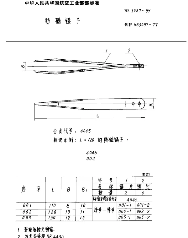 HB 3087-1989 防磁镊子