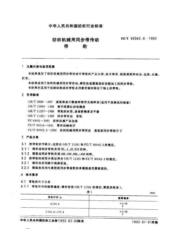 FZT 90042.6-1992 纺织机械用同步带传动 带轮