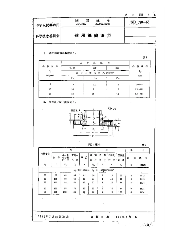 GB 570-1965 船用鑄鉄法兰