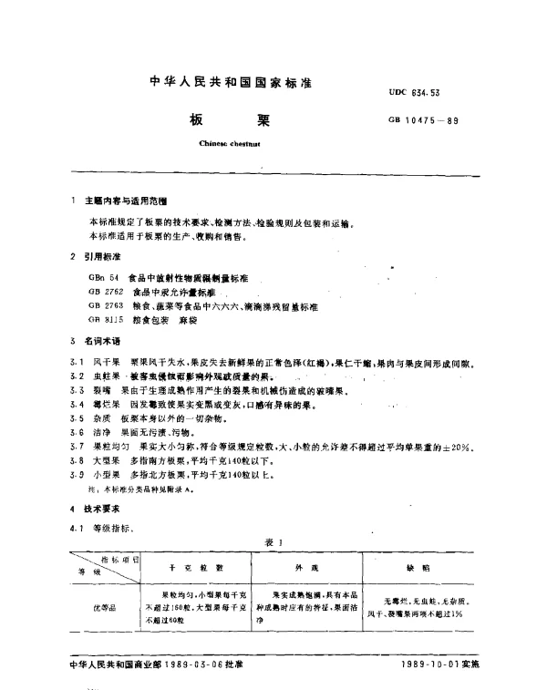 GB 10475-1989 板栗
