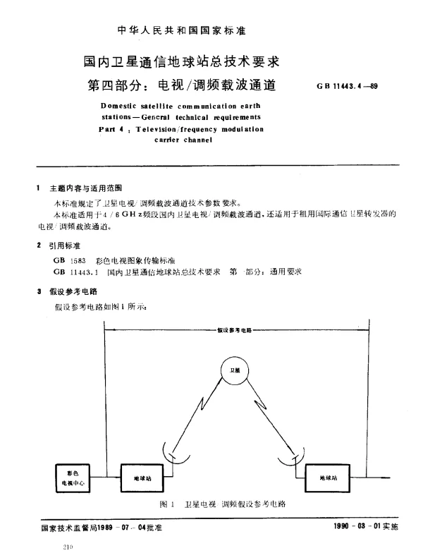 GB 11443.4-1989 国内卫星通信地球站总技术要求 第4部分：电视调频载波通道