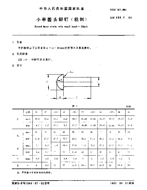 GB 863.2-1986 小半圆头铆钉（粗制）