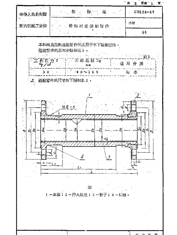 CB 539-1967 带铜衬套通舱管件