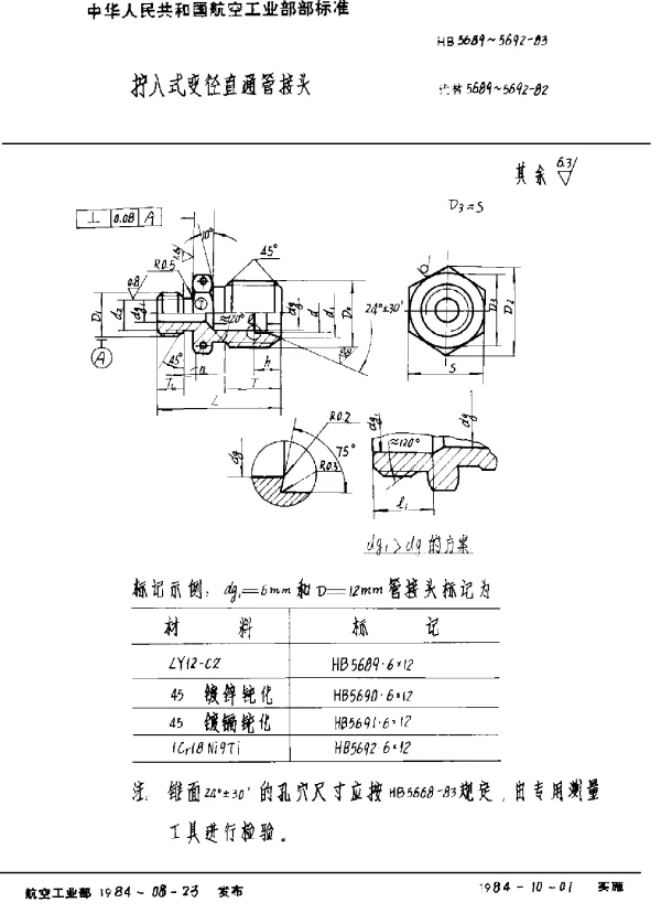 HB 5689~5692-1983 拧入式变径直通管接头