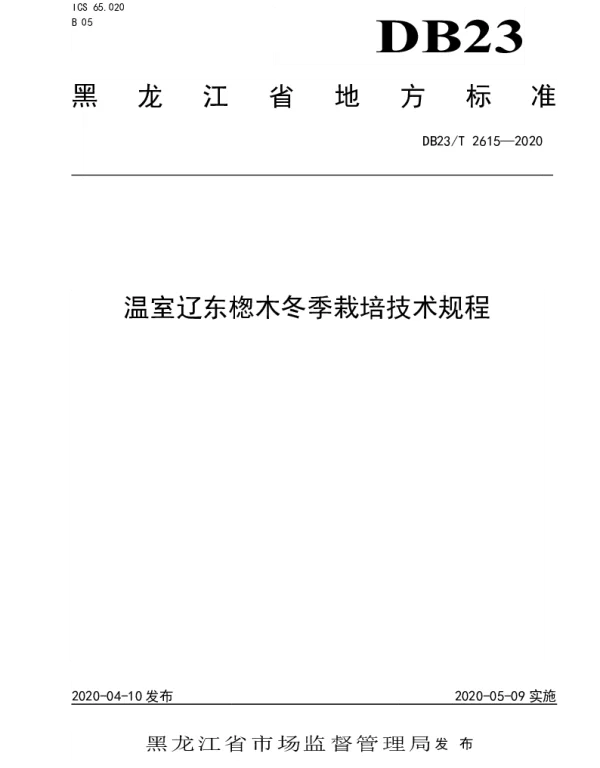 DB23T 2615—2020 温室辽东楤木冬季栽培技术规程