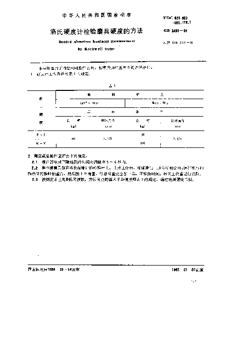 GB 2491-1984 洛氏硬度计检验磨具硬度的方法