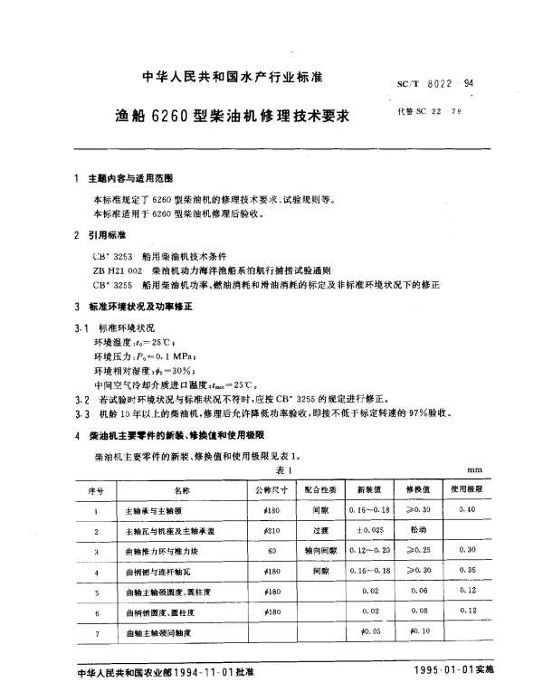 SCT 8022-1994 渔船6260型柴油机修理技术要求