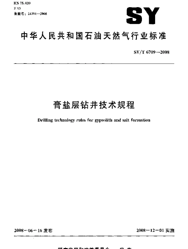 SYT 6709-2008 膏盐层钻井技术规程