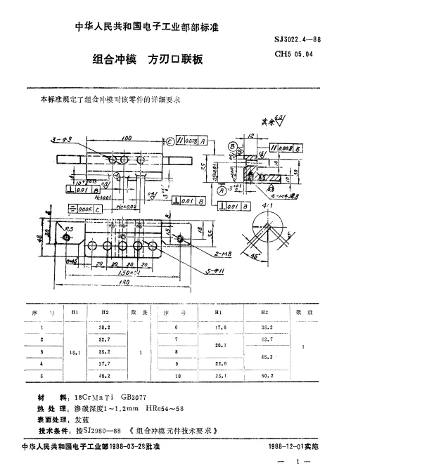 SJ 3022.4-1988 组合冲模.方刃口联板