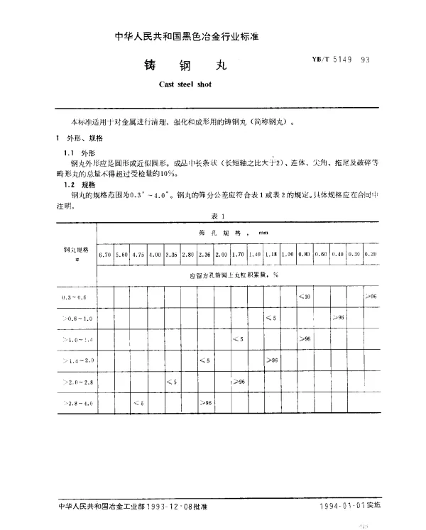 YBT 5149-1993 铸钢丸