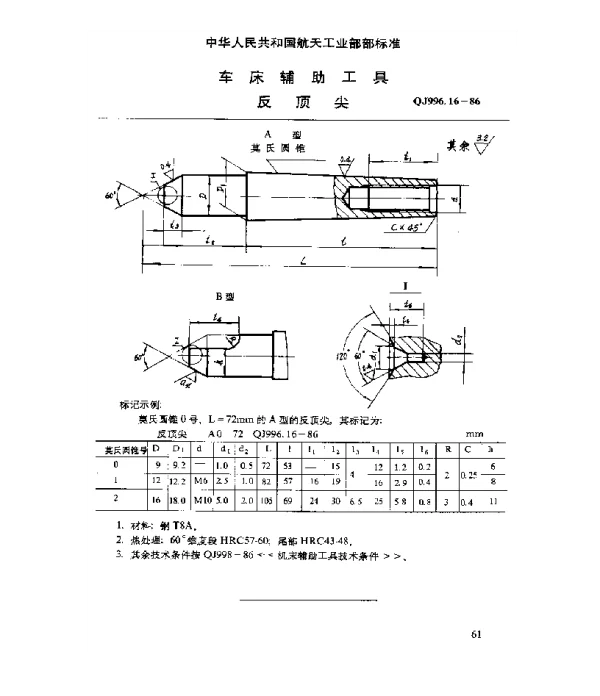 QJ 996.16-1986 车床辅助工具 反顶尖