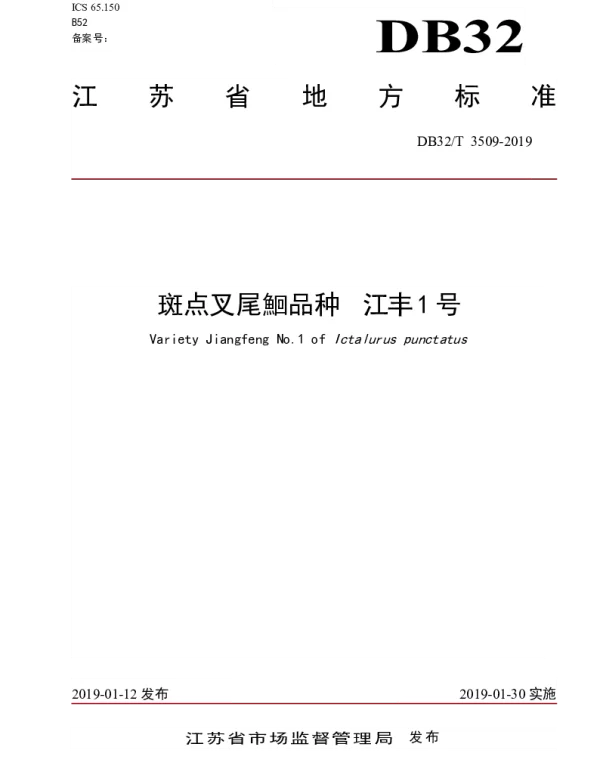 DB32T 3509-2019 斑点叉尾鮰品种  江丰1号