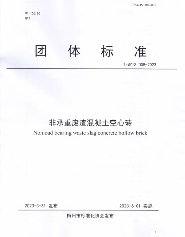 TMZIS 008-2023 非承重废渣混凝土空心砖
