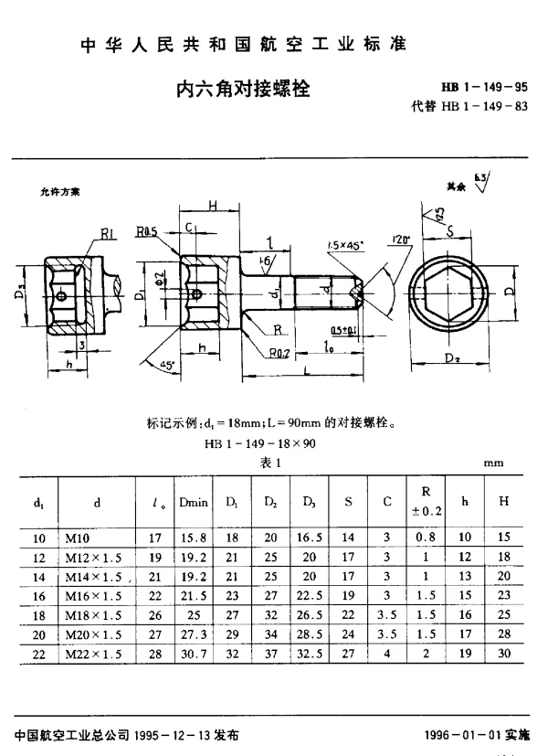 HB 1-149-1995 内六角对接螺栓