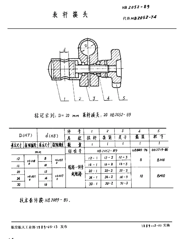 HB 2052-1989 表杆接头
