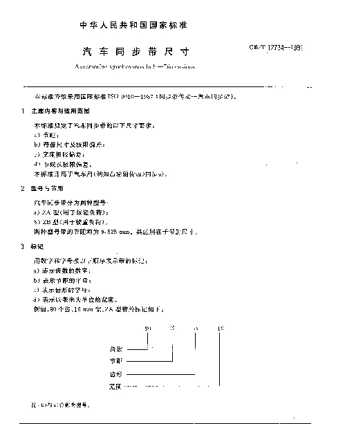 GBT 12734-1991 汽车同步带尺寸