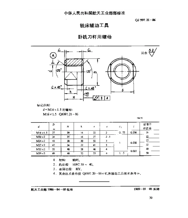 QJ 997.21-1986 铣床辅助工具 卧铣刀杆用螺母