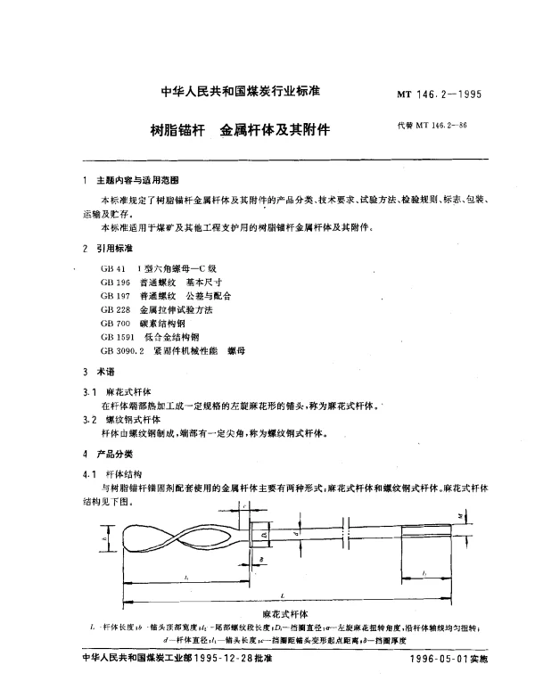 MT 146.2-1995 树脂锚杆 金属杆体及其附件