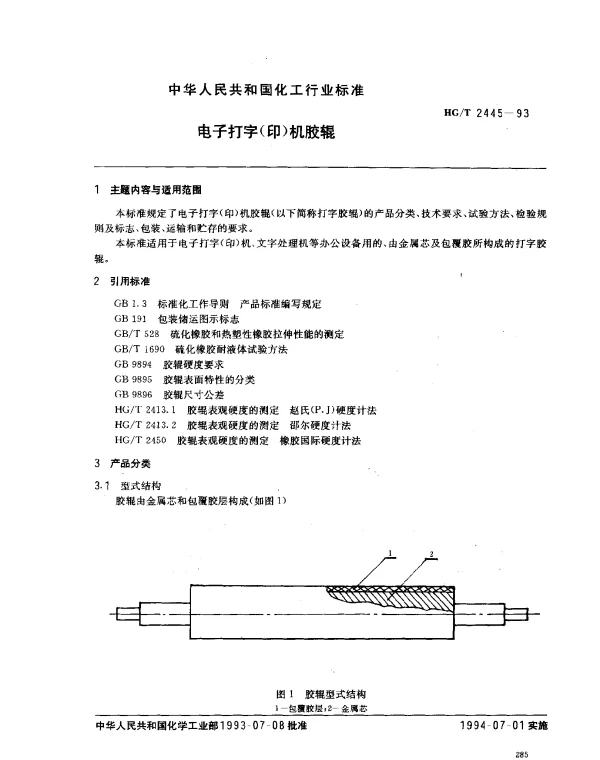 HGT 2445-1993 电子打字（印）机胶辊