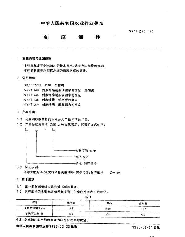 NYT 255-1995 剑麻细纱