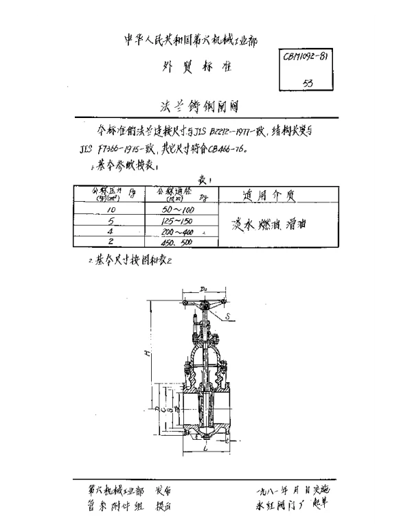 CBM 1092-1981 法兰铸钢闸阀