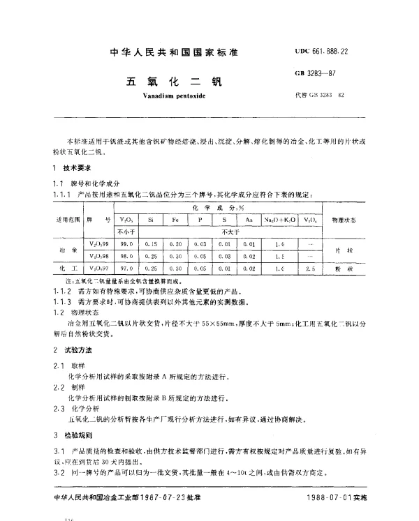 GB 3283-1987 五氧化二钒