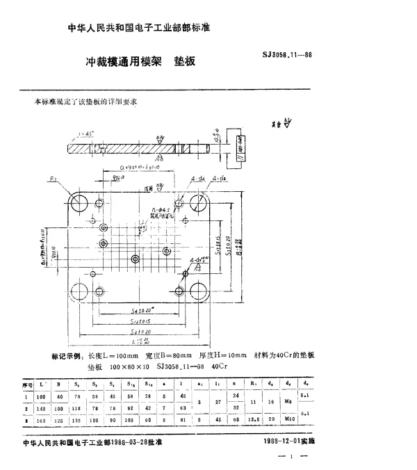 SJ 3058.11-1988 冲裁模通用模架.垫板