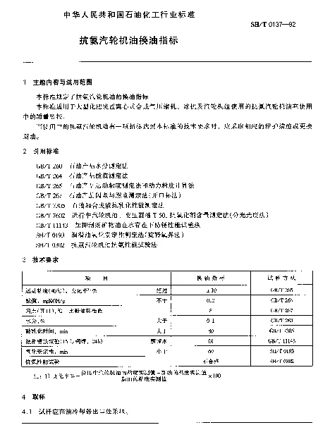 SHT 0137-1992 抗氨汽轮机油换油指标