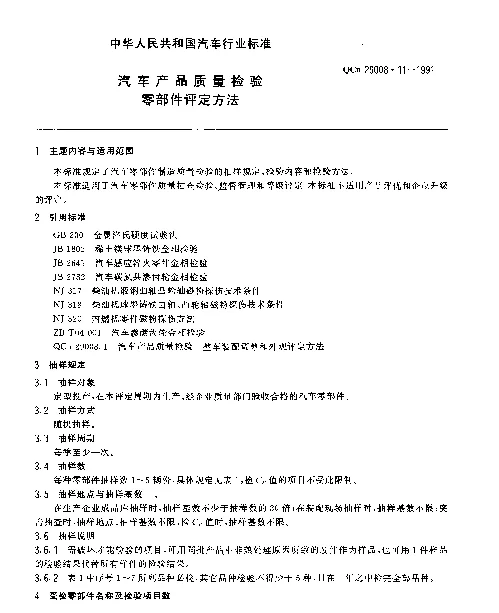QCn 29008.11-1991 汽车产品质量检验 零部件评定方法
