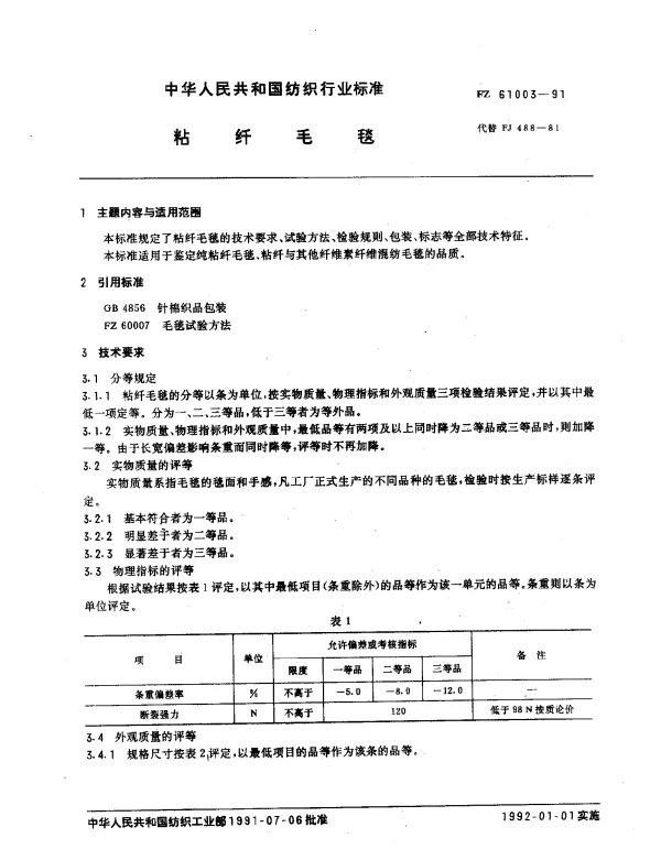 FZ 61003-1991 粘纤毛毯