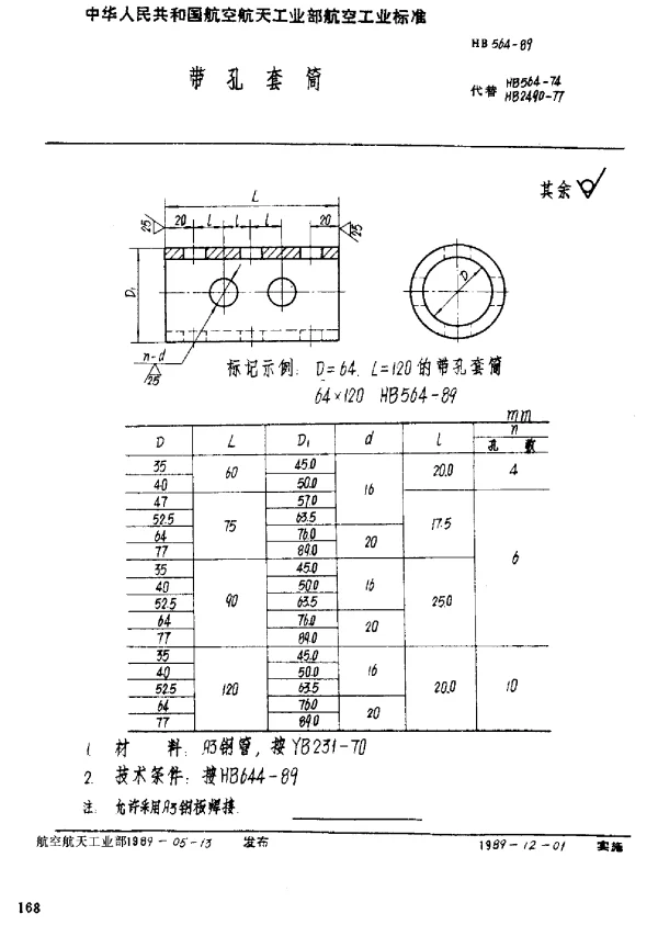 HB 564-1989 带孔套筒