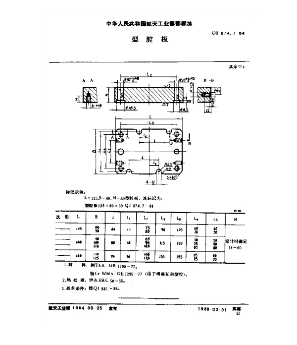 QJ 874.7-1984 塑料挤压模具 型腔板