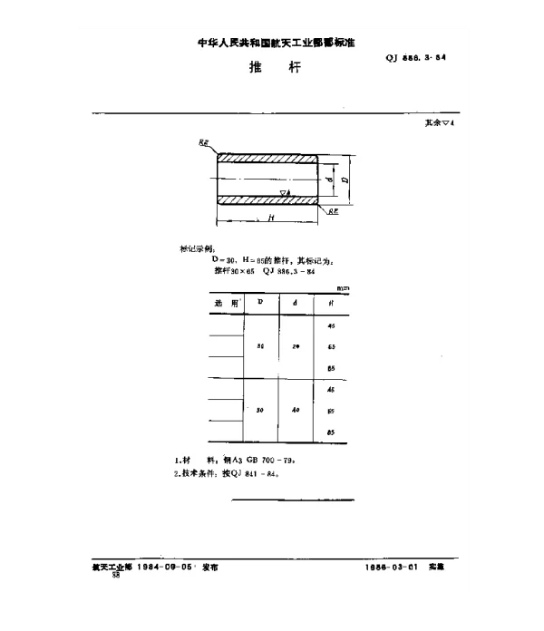 QJ 886.3-1984 塑料挤压模具 推杆