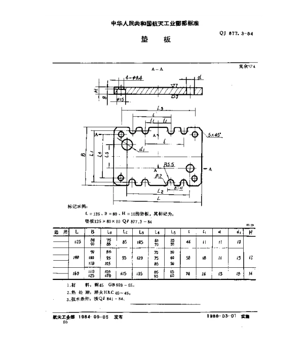 QJ 877.3-1984 塑料挤压模具 垫板