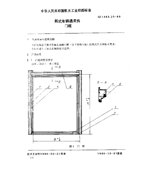 QJ 1383.20-1988 厢式车辆通用件 门框